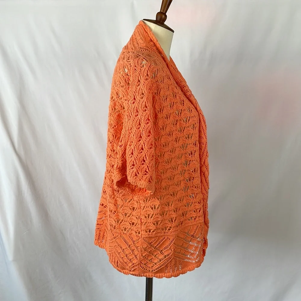 Chico's Orange Open Knit Shrug Cardigan Sweater - Size 1 = Medium/Size 8 - Picture 9 of 12